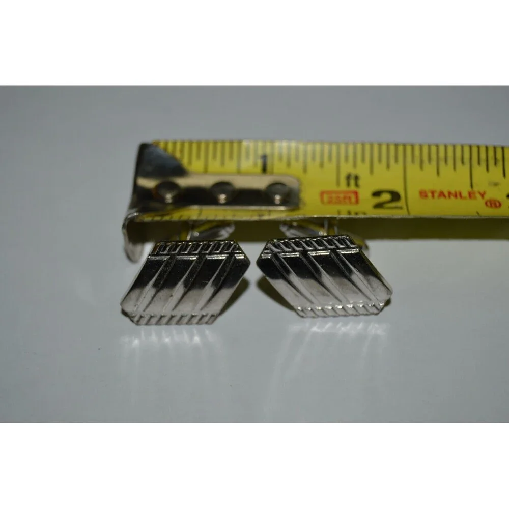 Vintage Geometric ANSON Striped Chrome Silver Mid Century Modern Cuff Links RARE